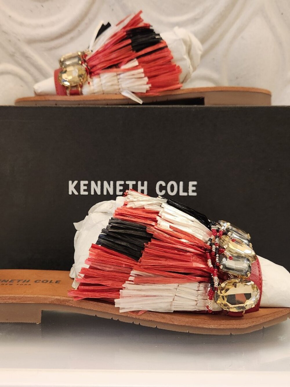 Kenneth Cole NY "Heron" Red Multi Fringe Sandals. NIB. Size 9
